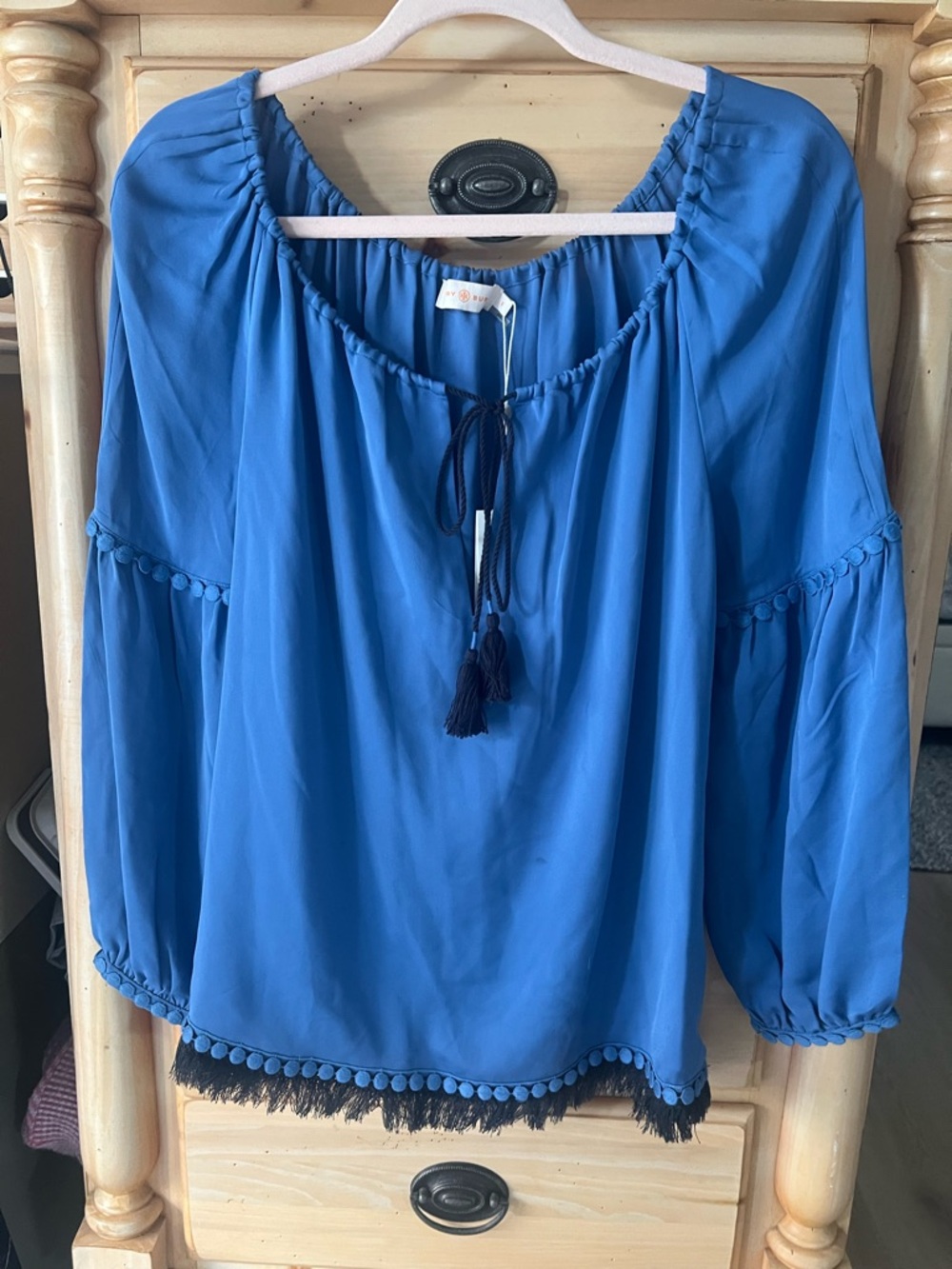 NWT Tory Burch Bright Blue Tassel Peasant Blouse